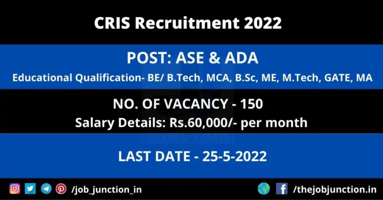 CRIS ASE ADA Recruitment 2022