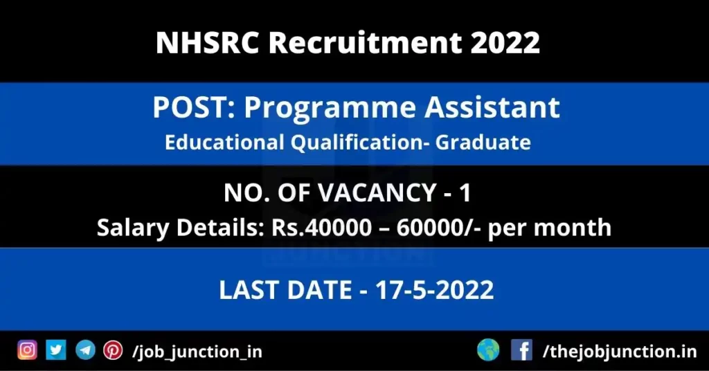 NHSRC Programme Assistant Recruitment 2022