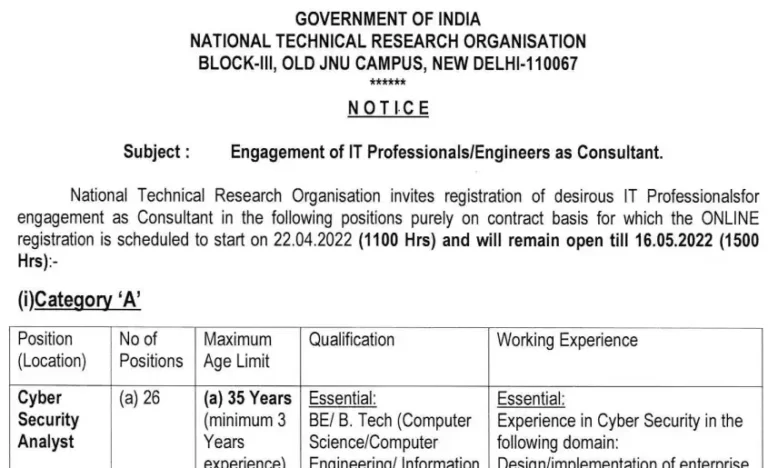 NTRO Recruitment May 2022 pdf