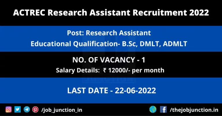 ACTREC Research Assistant Recruitment 2022
