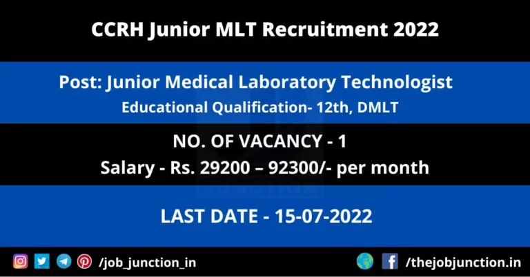 CCRH Junior MLT Recruitment 2022