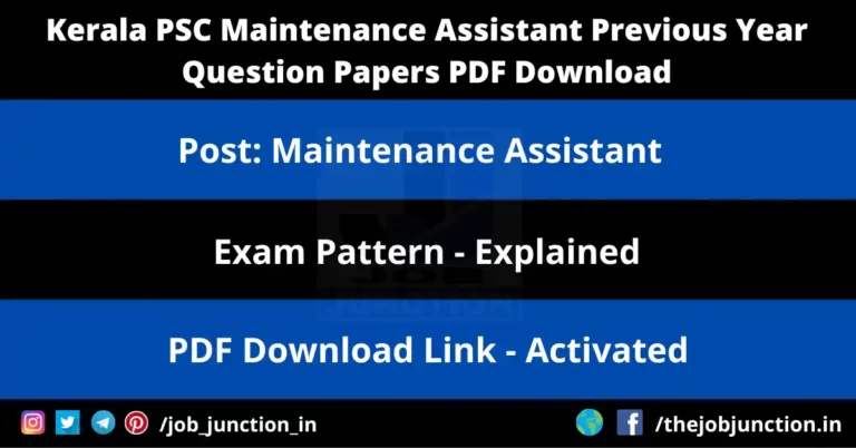 Kerala PSC Maintenance Assistant Previous Year Question Papers
