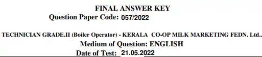 Kerala PSC Technician Grade 2 Answer Key 2022 pdf