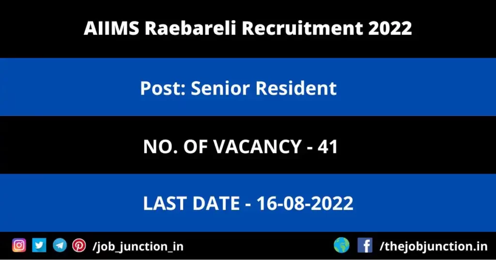 AIIMS Raebareli Senior Resident Recruitment 2022