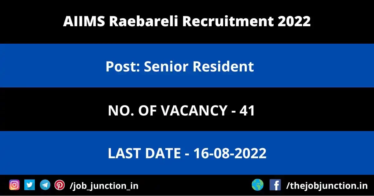 AIIMS Raebareli Senior Resident Recruitment 2022