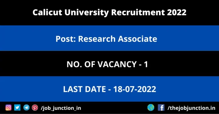 Calicut University Research Associate Recruitment 2022