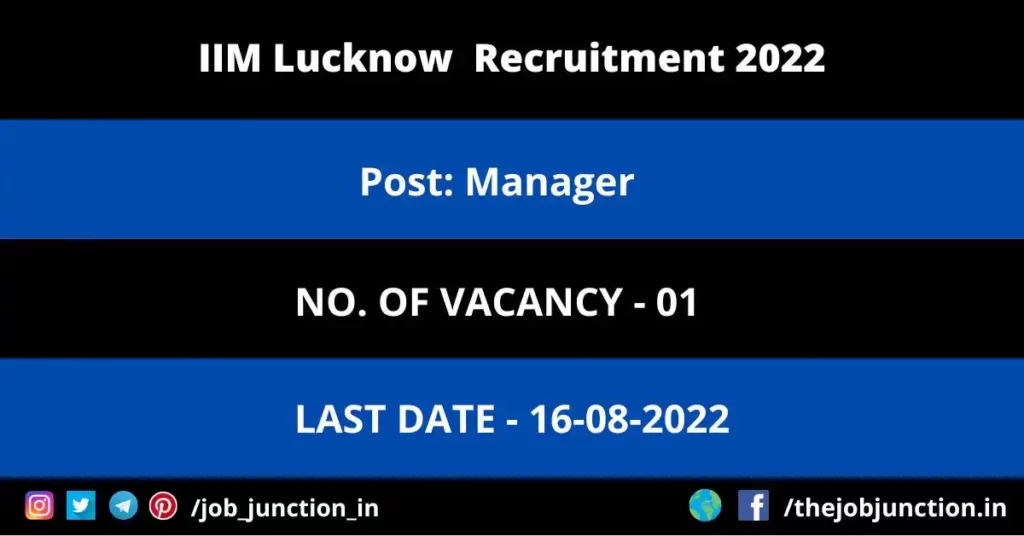 IIM Lucknow Manager Recruitment 2022