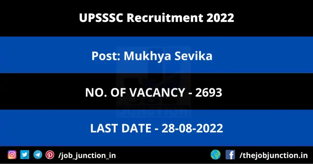UPSSSC Mukhya Sevika Recruitment 2022 JOB JUNCTION UPSSSC Mukhya Sevika Recruitment 2022
