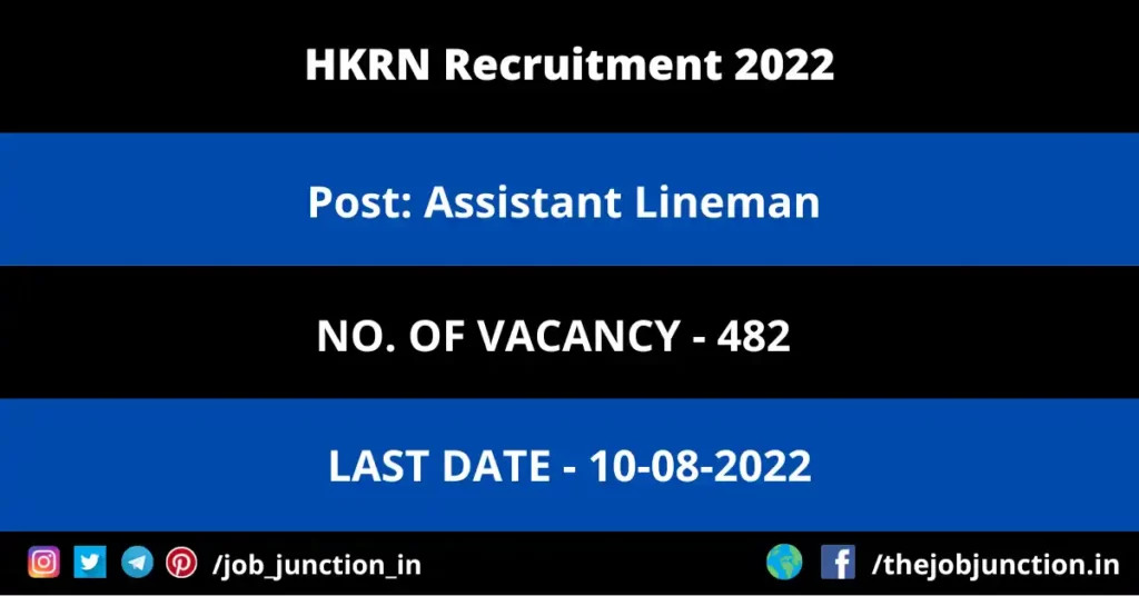 HKRN Assistant Lineman Recruitment 2022