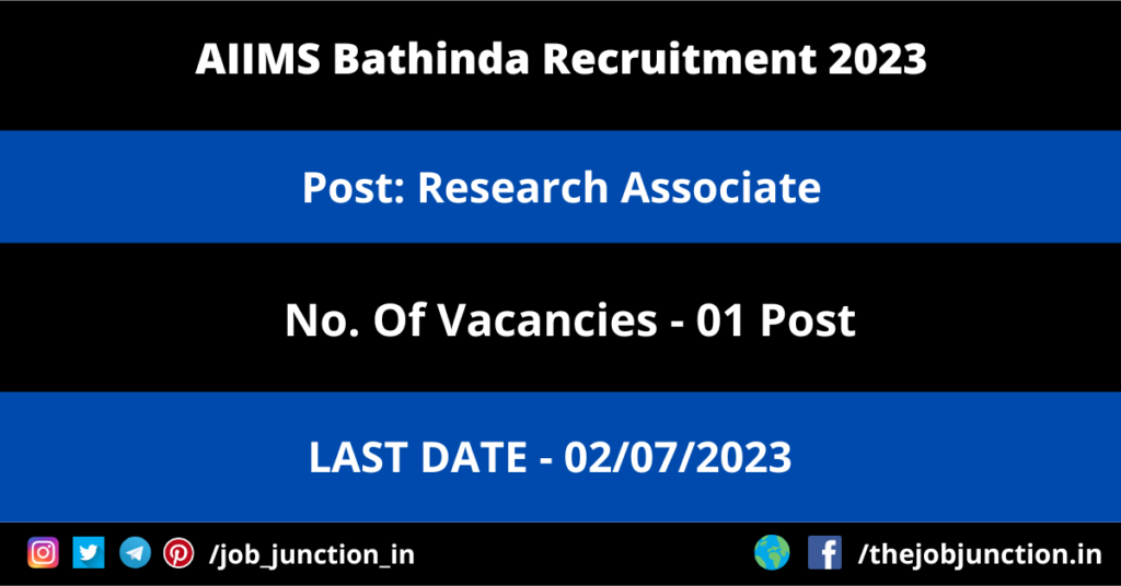Goa PSC Recruitment 2023 JOB JUNCTION AIIMS Bathinda Research Associate Recruitment 2023