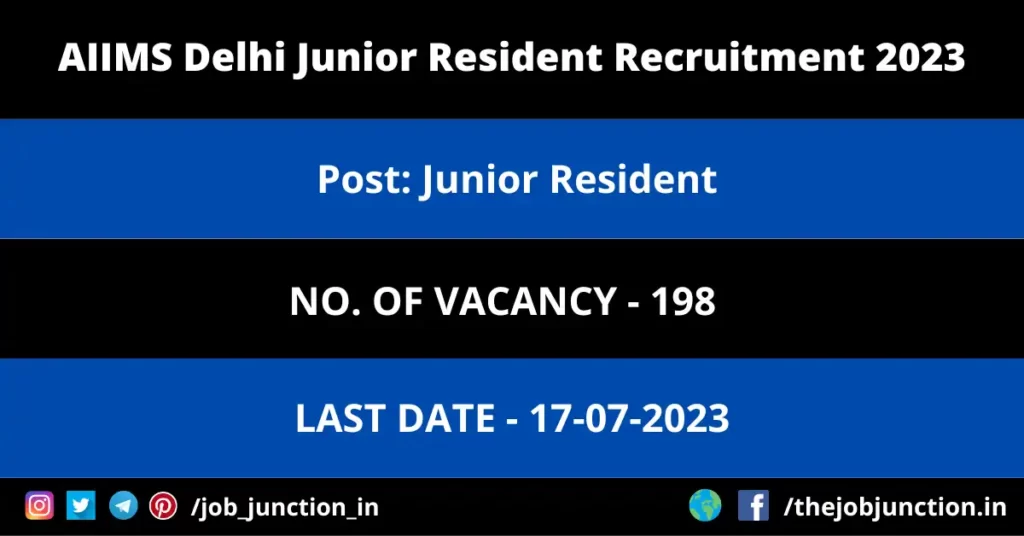 UPSSSC Technician Recruitment 2023 JOB JUNCTION AIIMS Delhi Junior Resident Recruitment 2023
