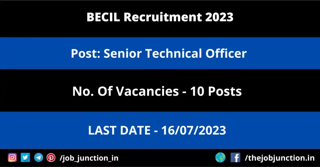 BECIL Senior Technical Officer Recruitment 2023 JOB JUNCTION BECIL Senior Technical Officer Recruitment 2023
