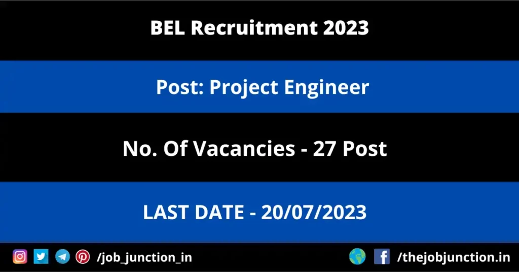 SLIET Assistant Professor Recruitment 2023 JOB JUNCTION BEL Project Engineer Recruitment 2023