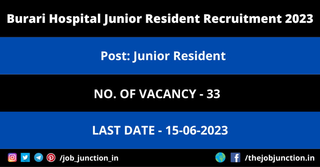 UPSSSC Technician Recruitment 2023 JOB JUNCTION Burari Hospital Junior Resident Recruitment 2023
