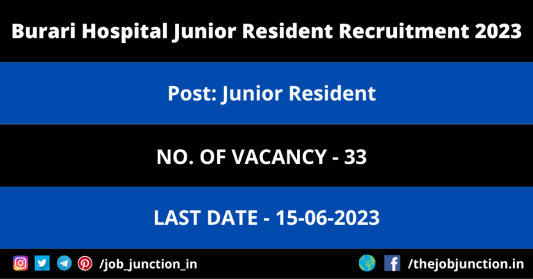 Burari Hospital Junior Resident Recruitment 2023