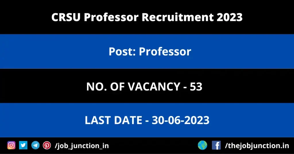 CRSU Professor Recruitment 2023 JOB JUNCTION CRSU Professor Recruitment 2023
