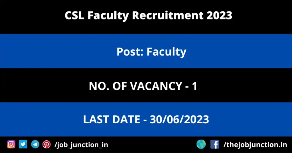 Shivaji University Assistant Professor Recruitment 2023 JOB JUNCTION CSL Faculty Recruitment 2023