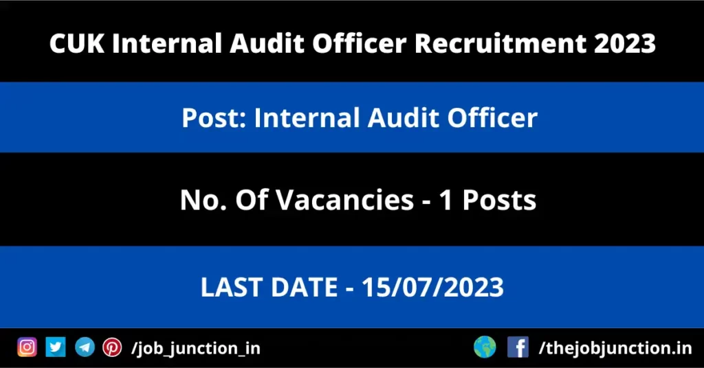 SAI Gym Instructor Recruitment 2023 JOB JUNCTION CUK Internal Audit Officer Recruitment 2023