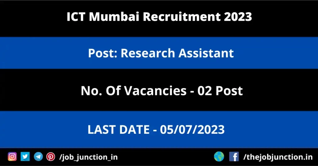 RITES Consultant Recruitment 2023 JOB JUNCTION ICT Mumbai Research Assistant Recruitment 2023