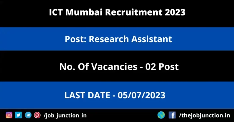 ICT Mumbai Research Assistant Recruitment 2023