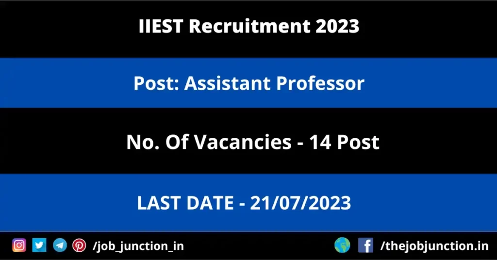 NIEPA Project Consultant Recruitment 2023 JOB JUNCTION IIEST Assistant Professor Recruitment 2023
