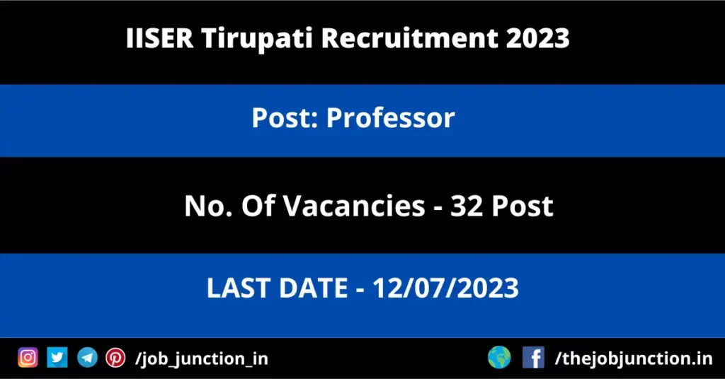 Western Railway Apprentice Recruitment 2023 JOB JUNCTION IISER Tirupati Professor Recruitment 2023