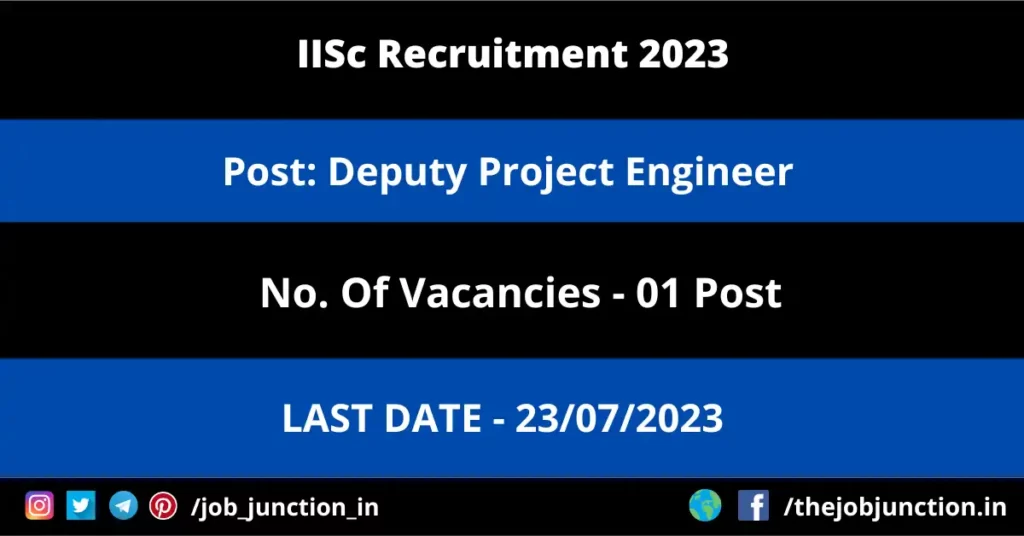 RITES Consultant Recruitment 2023 JOB JUNCTION IISc Deputy Project Engineer Recruitment 2023