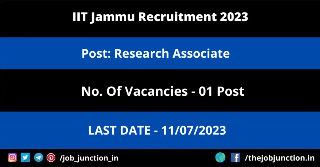 NIEPA Project Consultant Recruitment 2023 JOB JUNCTION IIT Jammu Research Associate Recruitment 2023