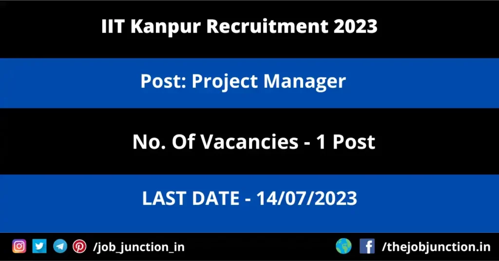 AIC Management Trainee Recruitment 2023 JOB JUNCTION IIT Kanpur Project Manager Recruitment 2023