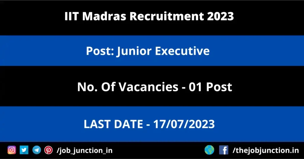 Eastern Railway Recruitment 2023 JOB JUNCTION IIT Madras Junior Executive Recruitment 2023