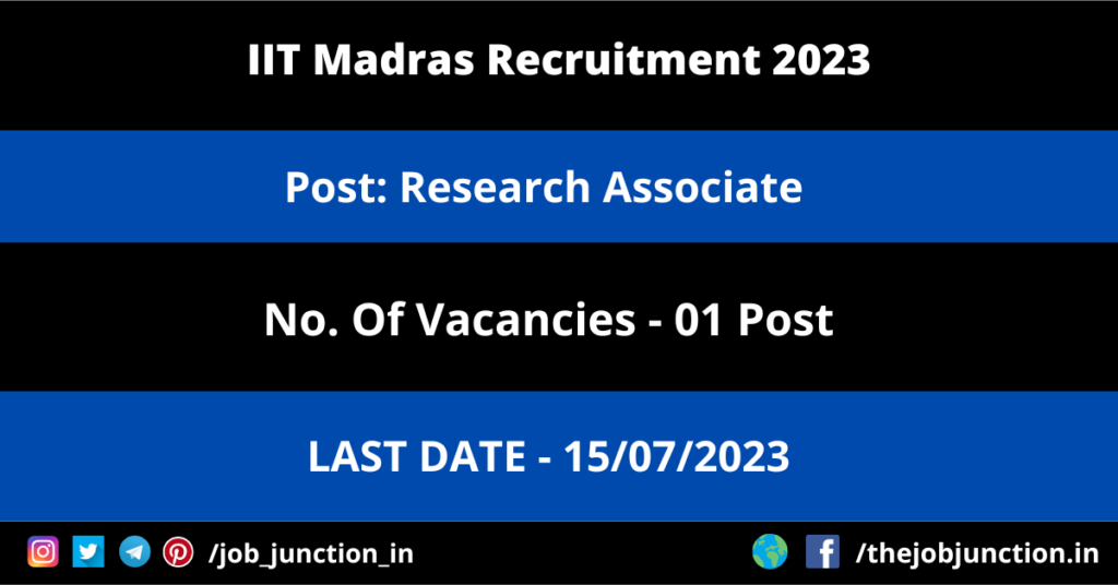 NIEPA Project Consultant Recruitment 2023 JOB JUNCTION IIT Madras Research Associate Recruitment 2023