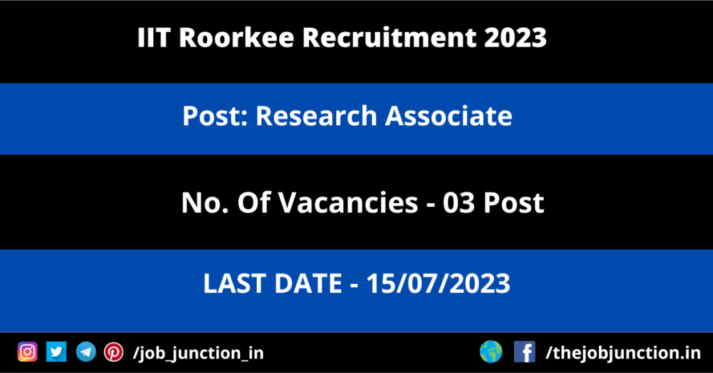 IIT Roorkee Research Associate Recruitment 2023 JOB JUNCTION IIT Roorkee Research Associate Recruitment 2023