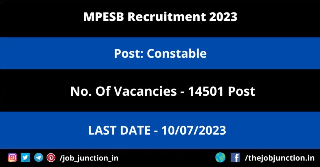 Eastern Railway Recruitment 2023 JOB JUNCTION MPESB Constable Recruitment 2023