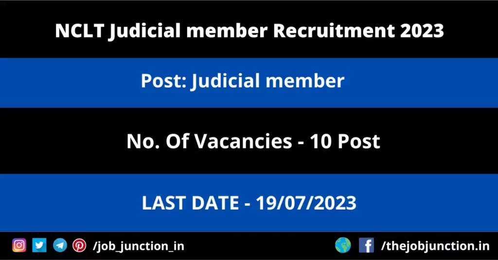 NCLT Judicial member Recruitment 2023 JOB JUNCTION NCLT Judicial member Recruitment 2023