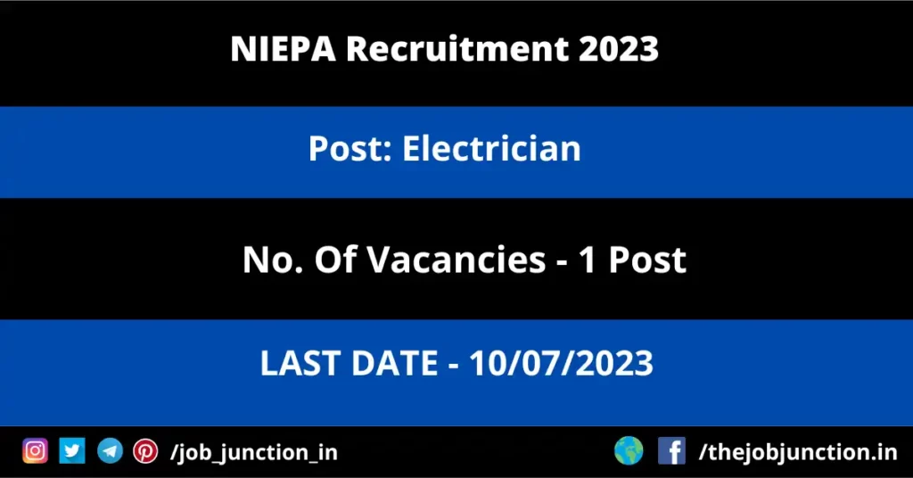 NIEPA Electrician Recruitment 2023 JOB JUNCTION NIEPA Electrician Recruitment 2023