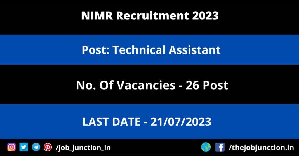 RITES Consultant Recruitment 2023 JOB JUNCTION NIMR Technical Assistant Recruitment 2023