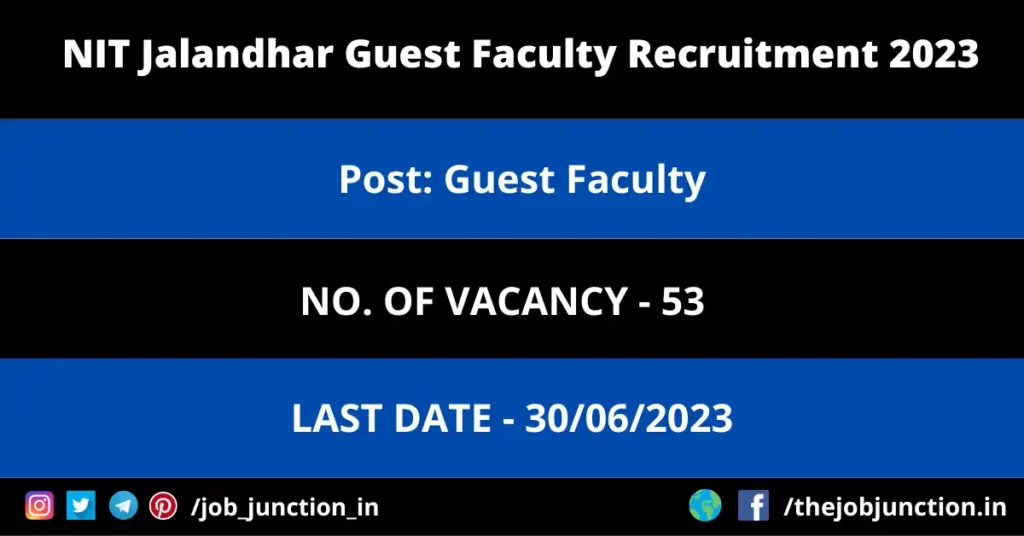 EPIL Manager Recruitment 2023 JOB JUNCTION NIT Jalandhar Guest Faculty Recruitment 2023