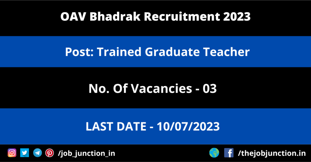 OAV Bhadrak TGT Recruitment 2023 JOB JUNCTION OAV Bhadrak TGT Recruitment 2023