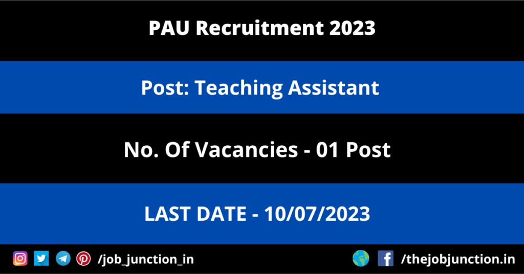 BECIL Senior Technical Officer Recruitment 2023 JOB JUNCTION PAU Teaching Assistant Recruitment 2023