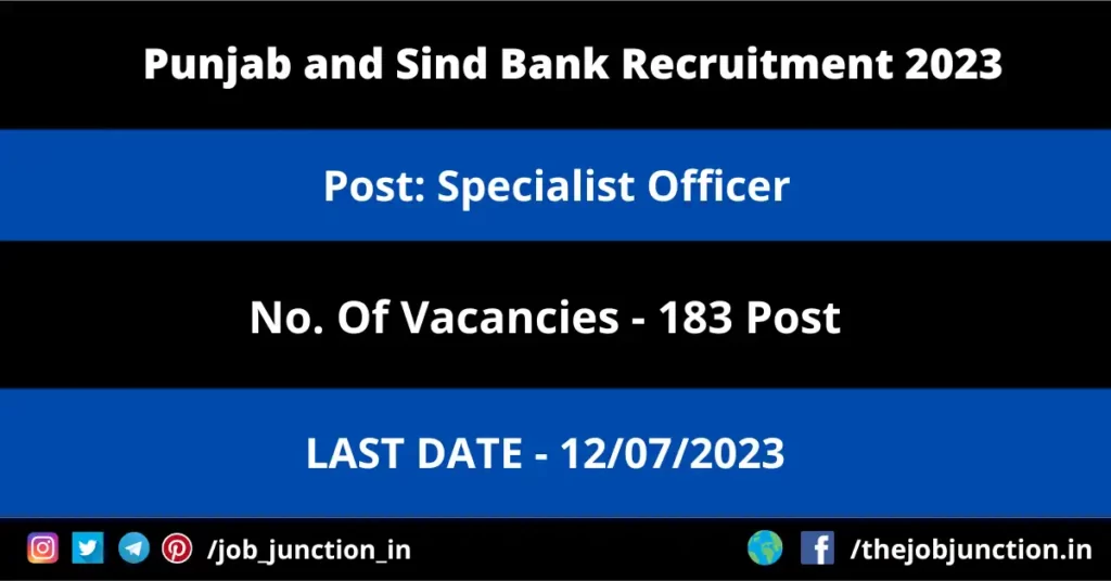 Punjab and Sind Bank SO Recruitment 2023 JOB JUNCTION Punjab and Sind Bank SO Recruitment 2023