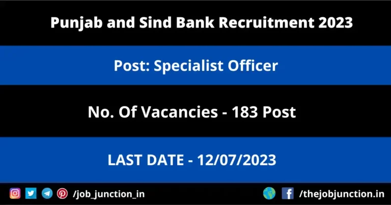 Punjab and Sind Bank SO Recruitment 2023