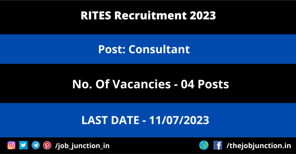 RITES Consultant Recruitment 2023 JOB JUNCTION RITES Consultant Recruitment 2023