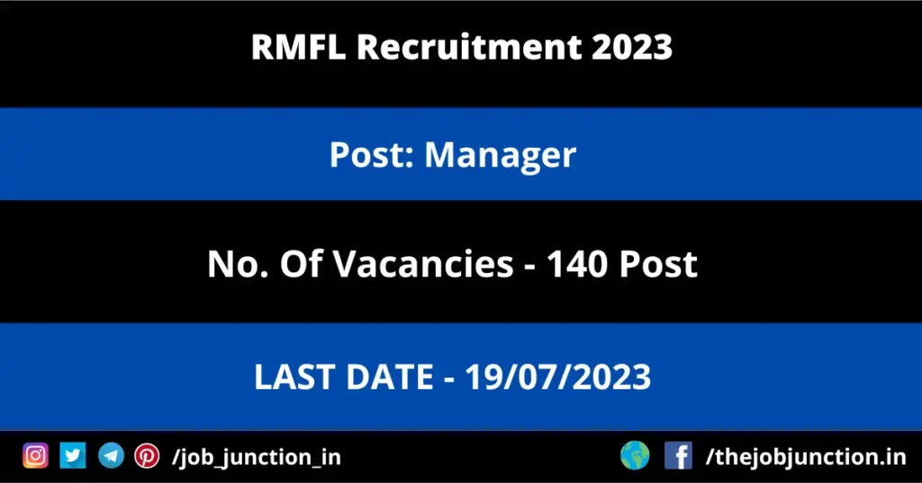 Eastern Railway Recruitment 2023 JOB JUNCTION RMFL Manager Recruitment 2023