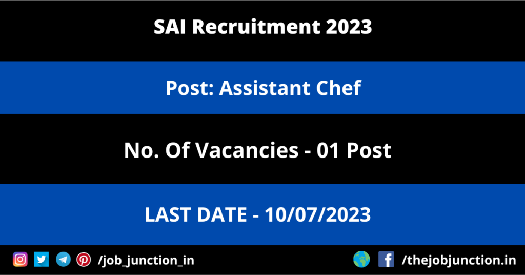 PGIMER Senior Resident Recruitment 2023 JOB JUNCTION SAI Assistant Chef Recruitment 2023