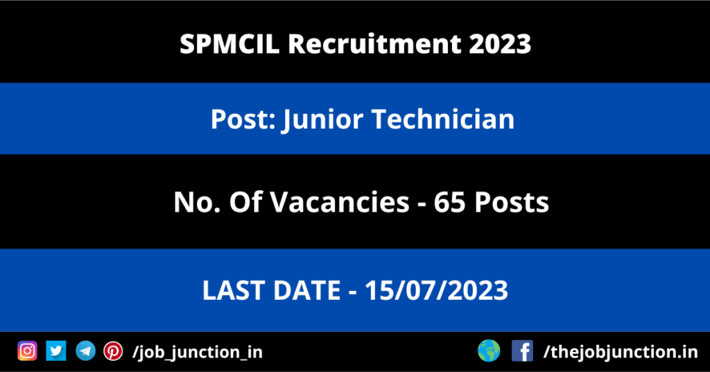 Western Railway Apprentice Recruitment 2023 JOB JUNCTION SPMCIL Junior Technician Recruitment 2023