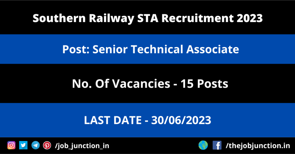 UPMRCL Deputy Chief Architect Recruitment 2023 JOB JUNCTION Southern Railway STA Recruitment 2023