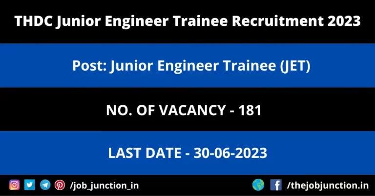 THDC Junior Engineer Trainee Recruitment 2023