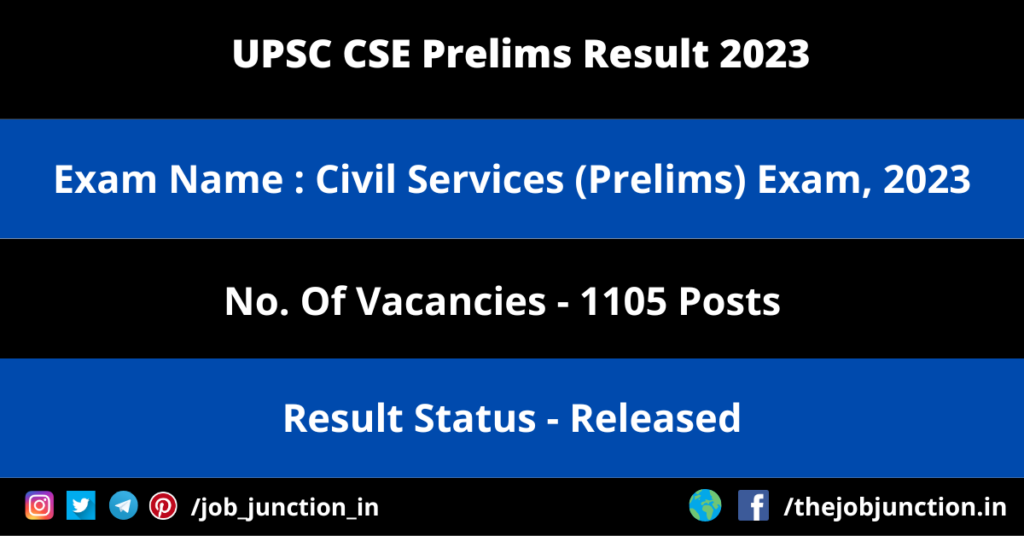 UPSC CSE Prelims Result 2023 JOB JUNCTION UPSC CSE Prelims Result 2023