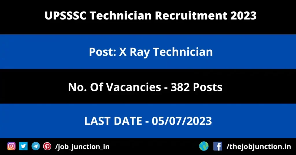 UPSSSC Technician Recruitment 2023 JOB JUNCTION UPSSSC Technician Recruitment 2023