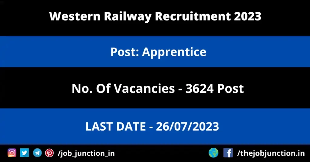Western Railway Apprentice Recruitment 2023 JOB JUNCTION Western Railway Apprentice Recruitment 2023